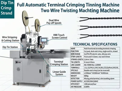 Tam Otomatik Terminal Kıvırma Kalaylama Makinası İki Tel Bükme Makinası JW-WTT Thumb